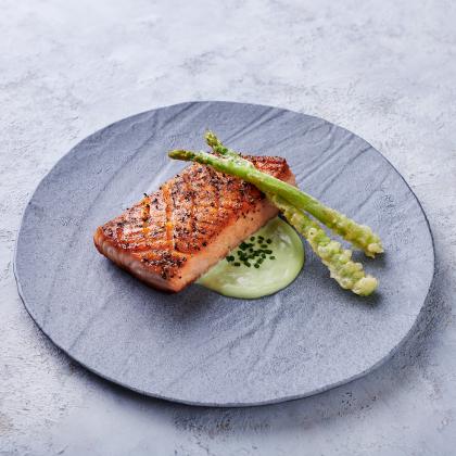 Grilled Salmon with Asparagus and  Wasabi creamy Sauce